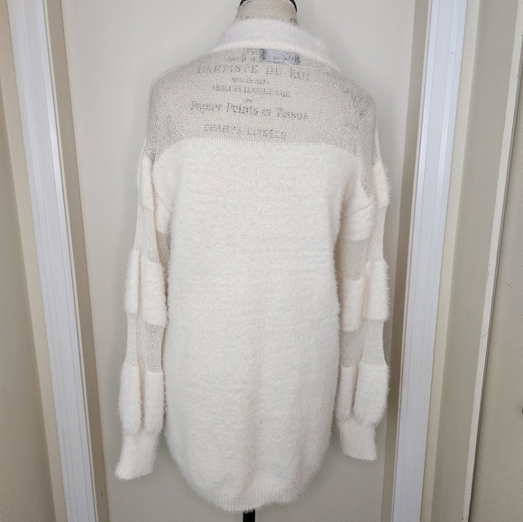 Fluffy White Stripe Knit Sweater - Picture 4 of 10